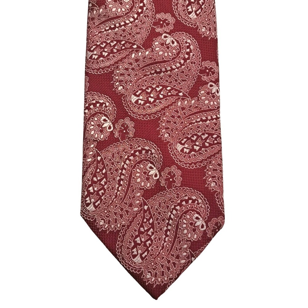 Vtg Villa Di Oro Men's‎ Tie Italy Paisley Red White Valentines Day Necktie